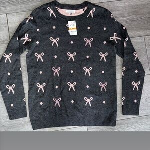 Charter Club Long Sleeved Sweater Size Small Gray Pink Sequin Bows New W/ Tags
